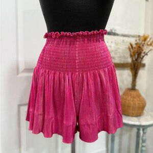 Queen of Hearts Pink Pleated High-Waist Shorts